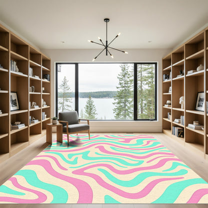 Retro Swirl Pink Teal Cream Rug
