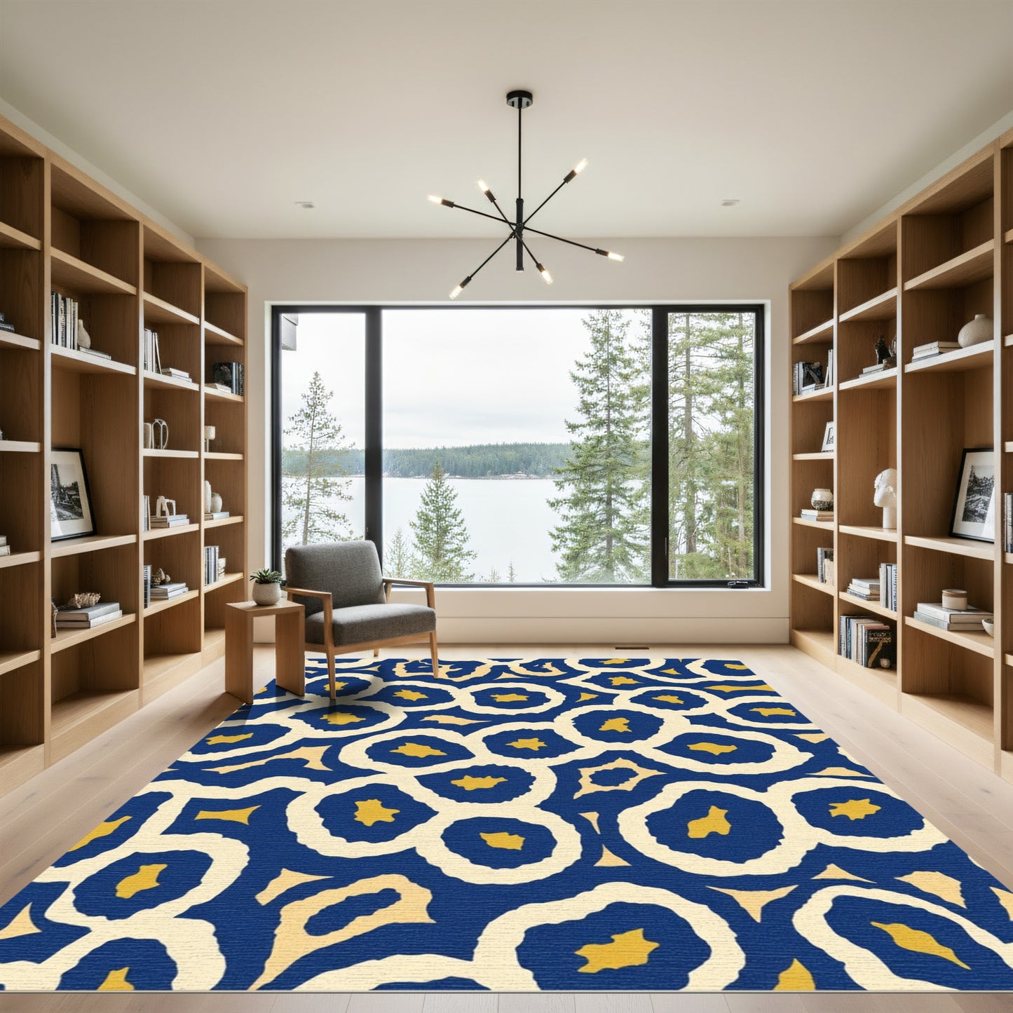 Blue Yellow Abstract Ring Composition Rug