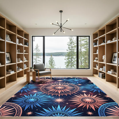 Celestial Sun and Star Galaxy Tapestry Rug
