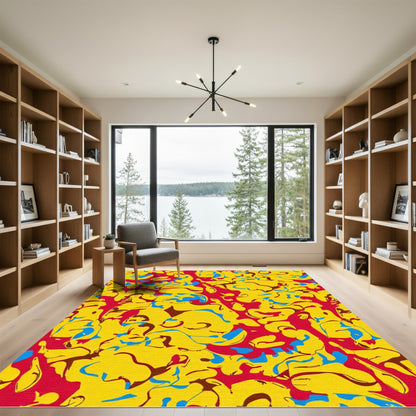 Abstract Yellow Red Blue Blob Rug