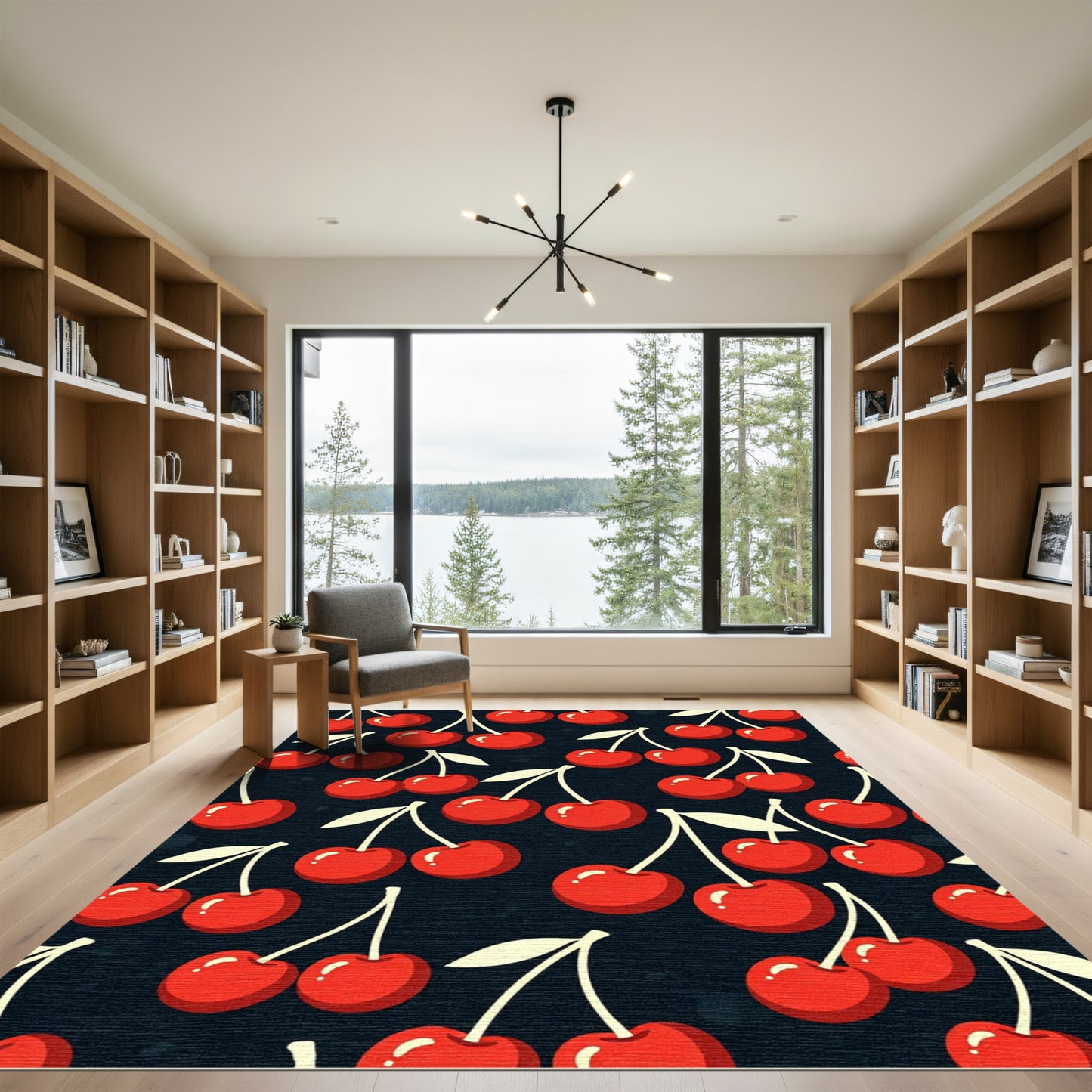 Playful Retro Red Cherry Illustration Rug
