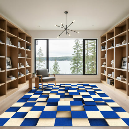 Blue Cream Checkerboard Depth Blocks Rug