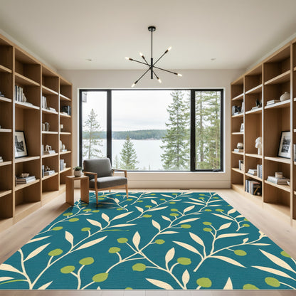 Teal Botanical Branch Berry Rug