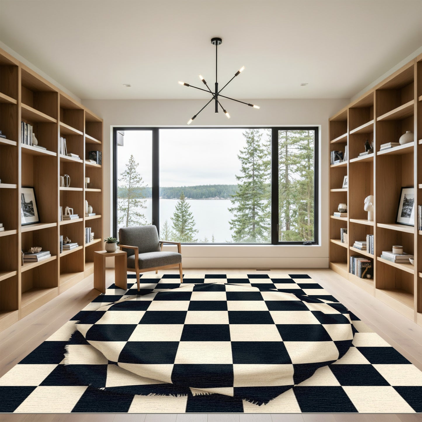 Modern Black White Checkerboard Rug