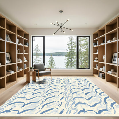Indigo Swirl Abstract Organic Forms Rug
