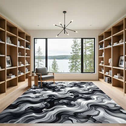 Monochromatic Swirling Smoke Abstract Rug