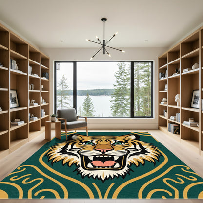 Bold Tiger Emerald Gold Gilt Face Rug