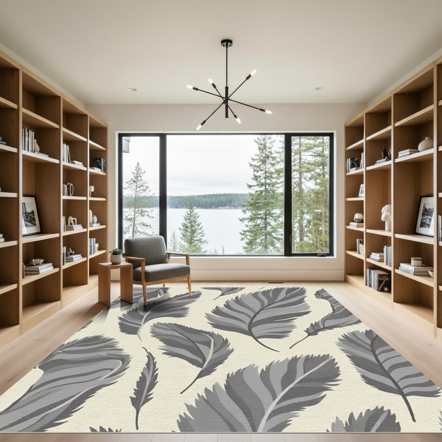Gray Feathered Shapes Natural Background Rug
