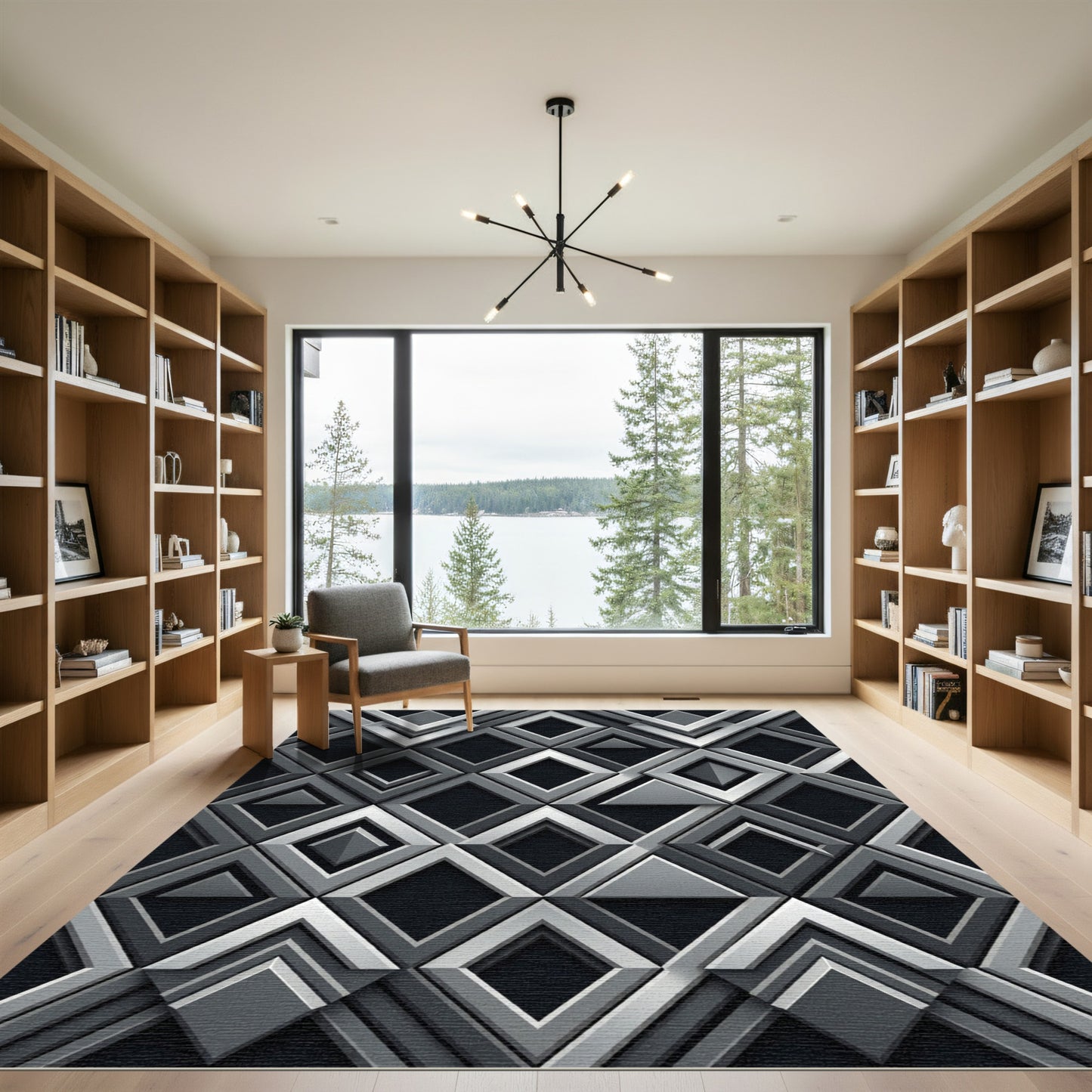 Modern Gray Geometric Overlay Diamond Rug