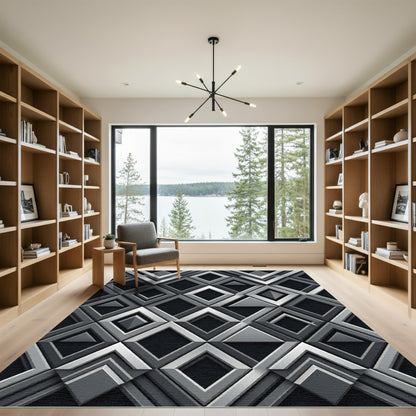 Modern Gray Geometric Overlay Diamond Rug
