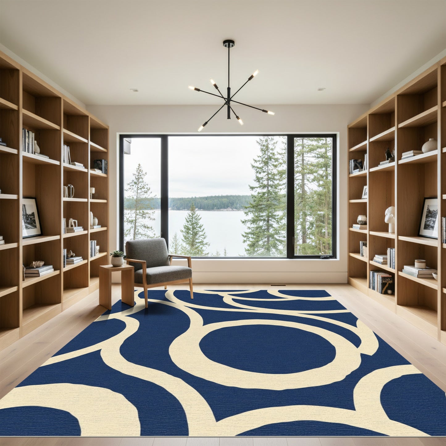 Navy Cream Abstract Swirl Rug