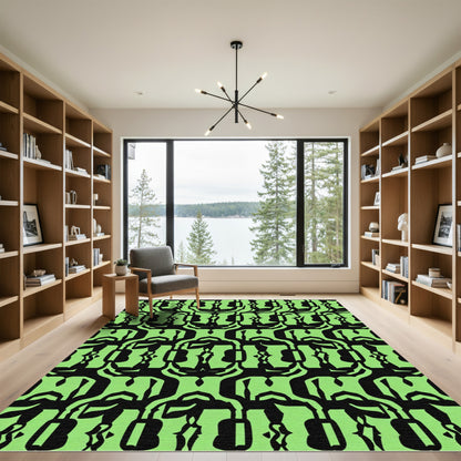 Bold Lime Green Abstract Faces Rug