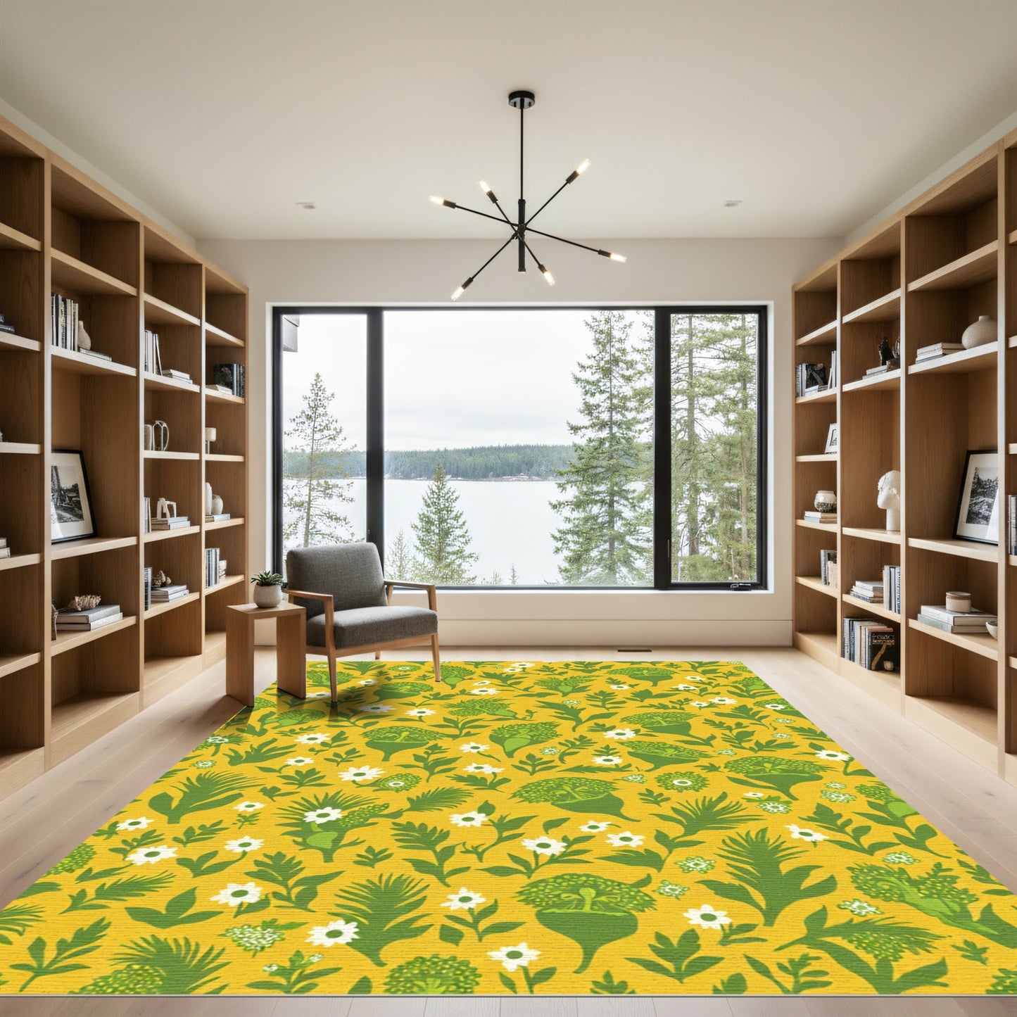 Golden Sunny Meadow Floral Cluster Rug