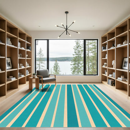 Ocean Blue Vertical Stripe Rug