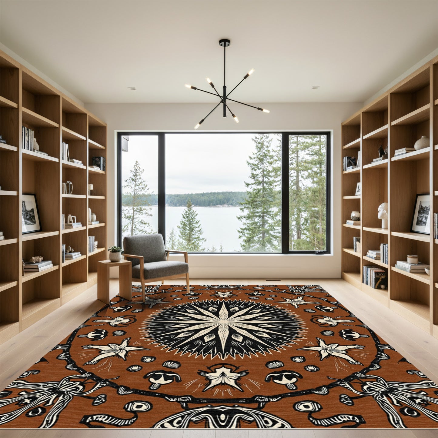 Brown Starburst Floral Mandala Rug