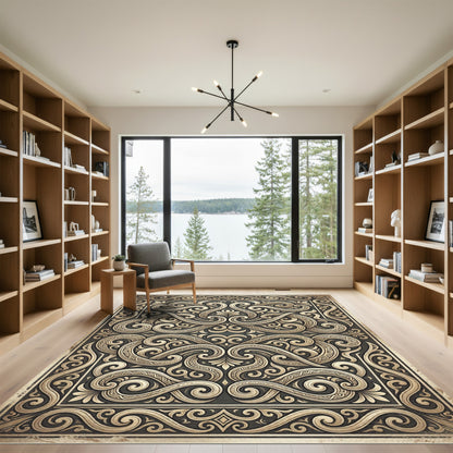 Ornate Gold Scrollwork Filigree Medallion Rug