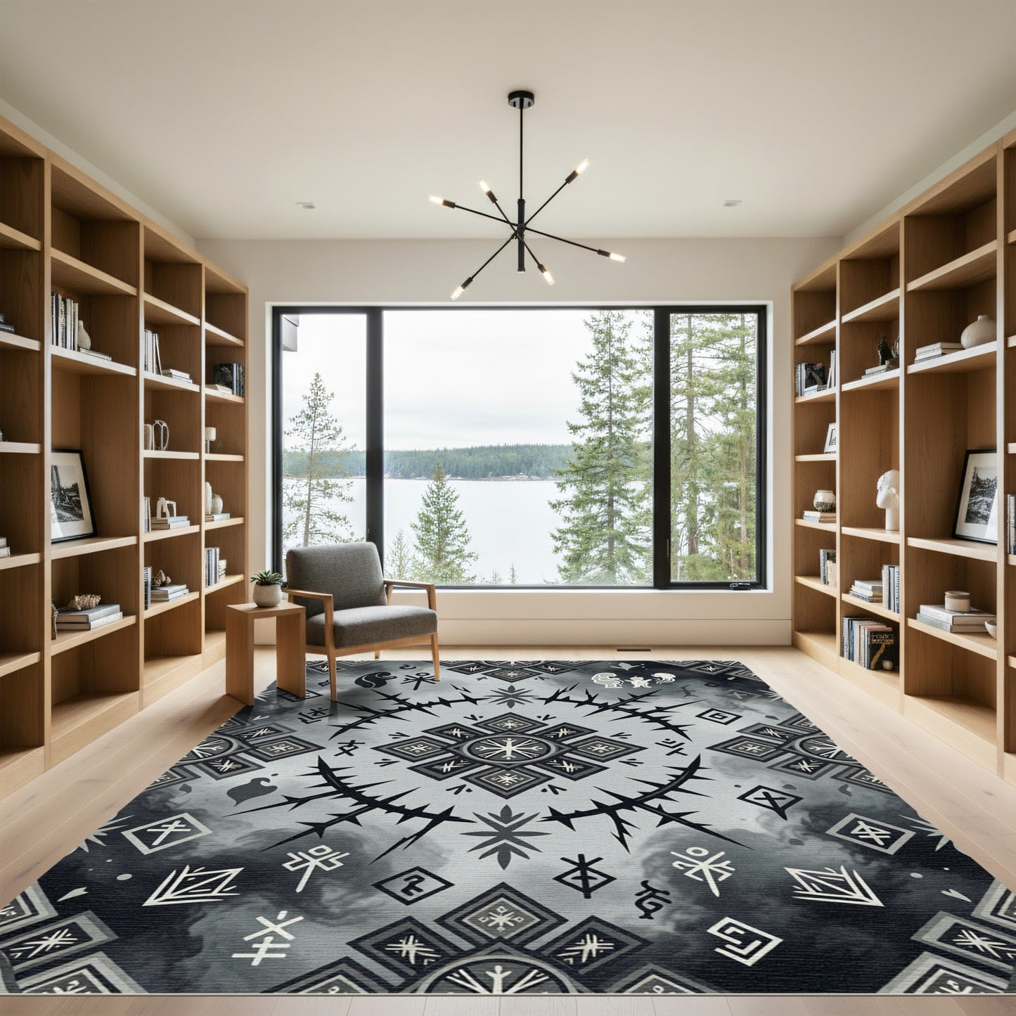 Monochromatic Geometric Symbol Collage Rug