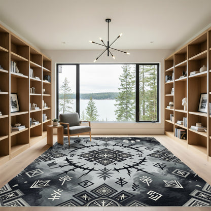 Monochromatic Geometric Symbol Collage Rug