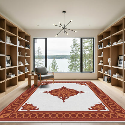 Terracotta Floral Corner Medallion Rug