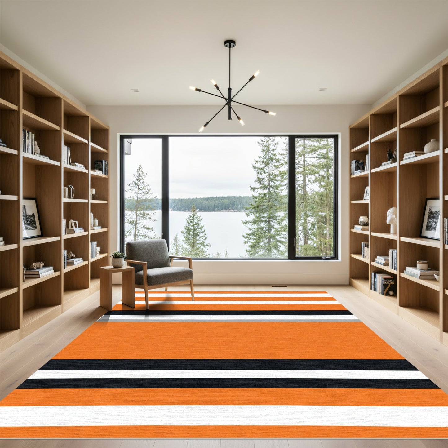 Bold Orange and White Striped Rug