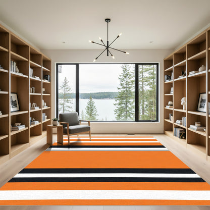 Bold Orange and White Striped Rug