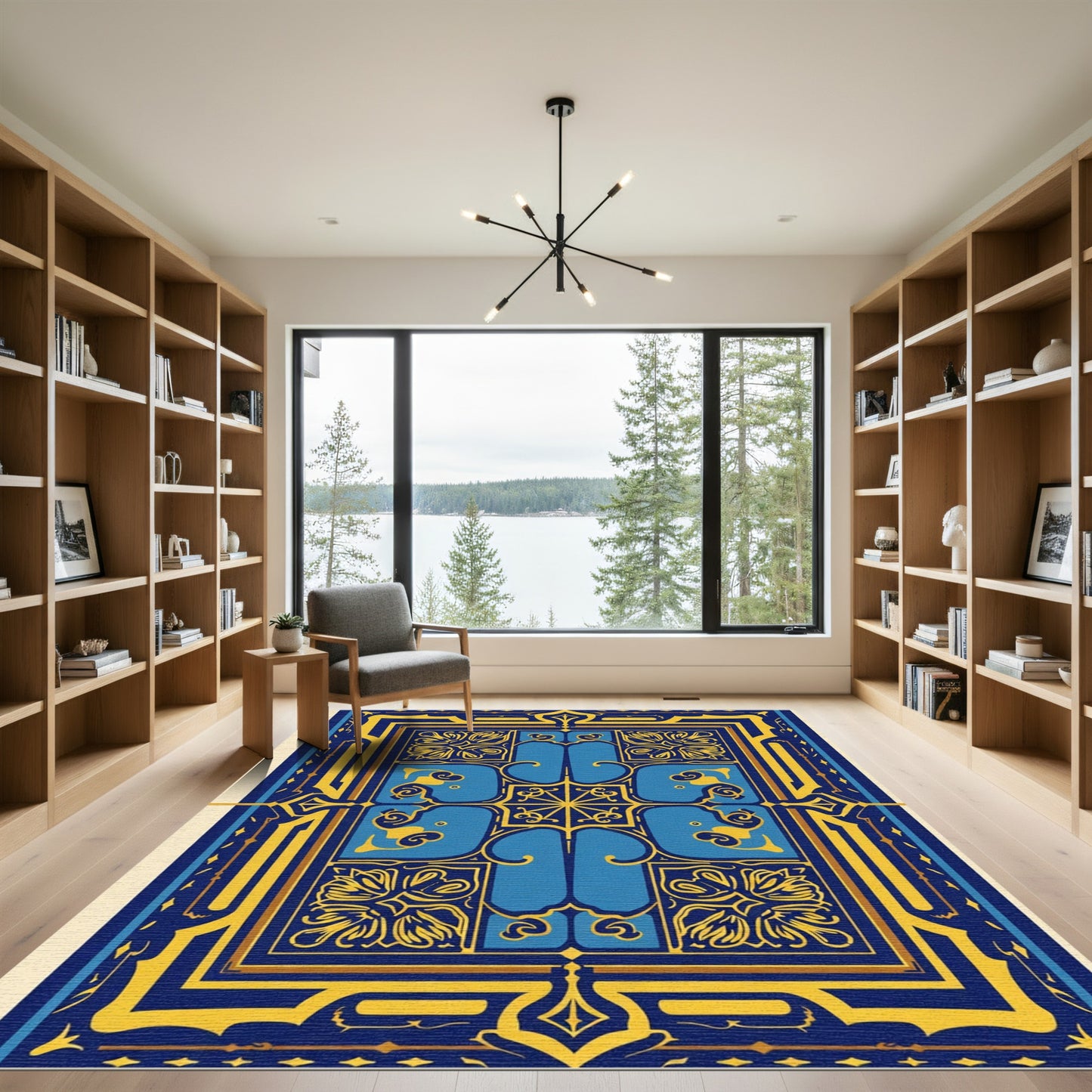 Opulent Blue Golden Archway Medallion Rug