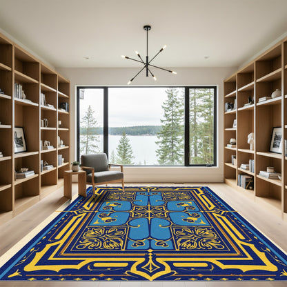 Opulent Blue Golden Archway Medallion Rug