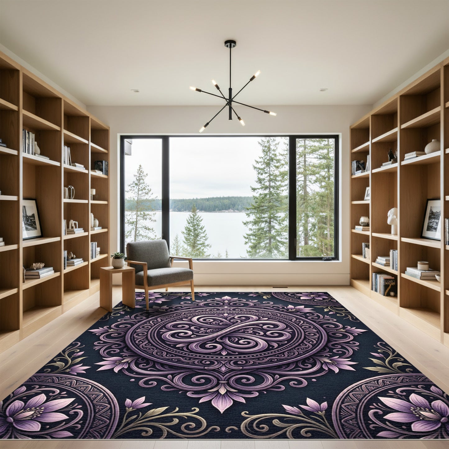 Purple Ornate Floral Medallion Swirl Rug