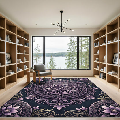 Purple Ornate Floral Medallion Swirl Rug