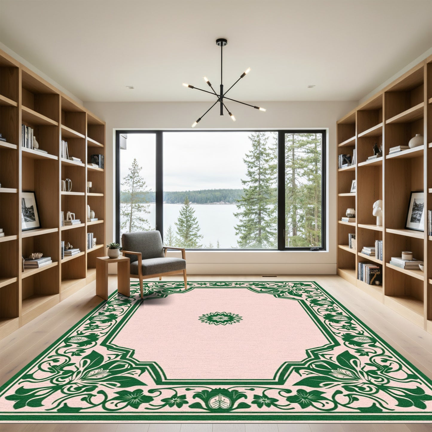 Green Floral Border With Center Medallion Rug