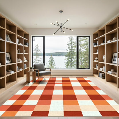 Warm Orange White Gingham Check Rug