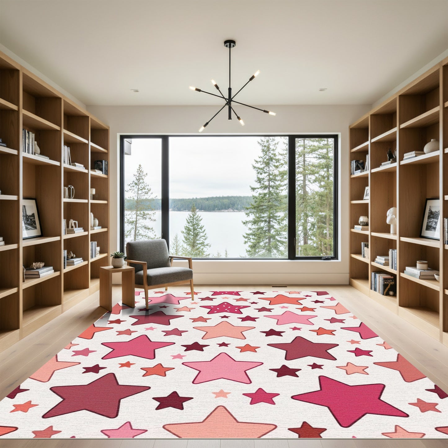 Pink Rose Star Pattern Rug