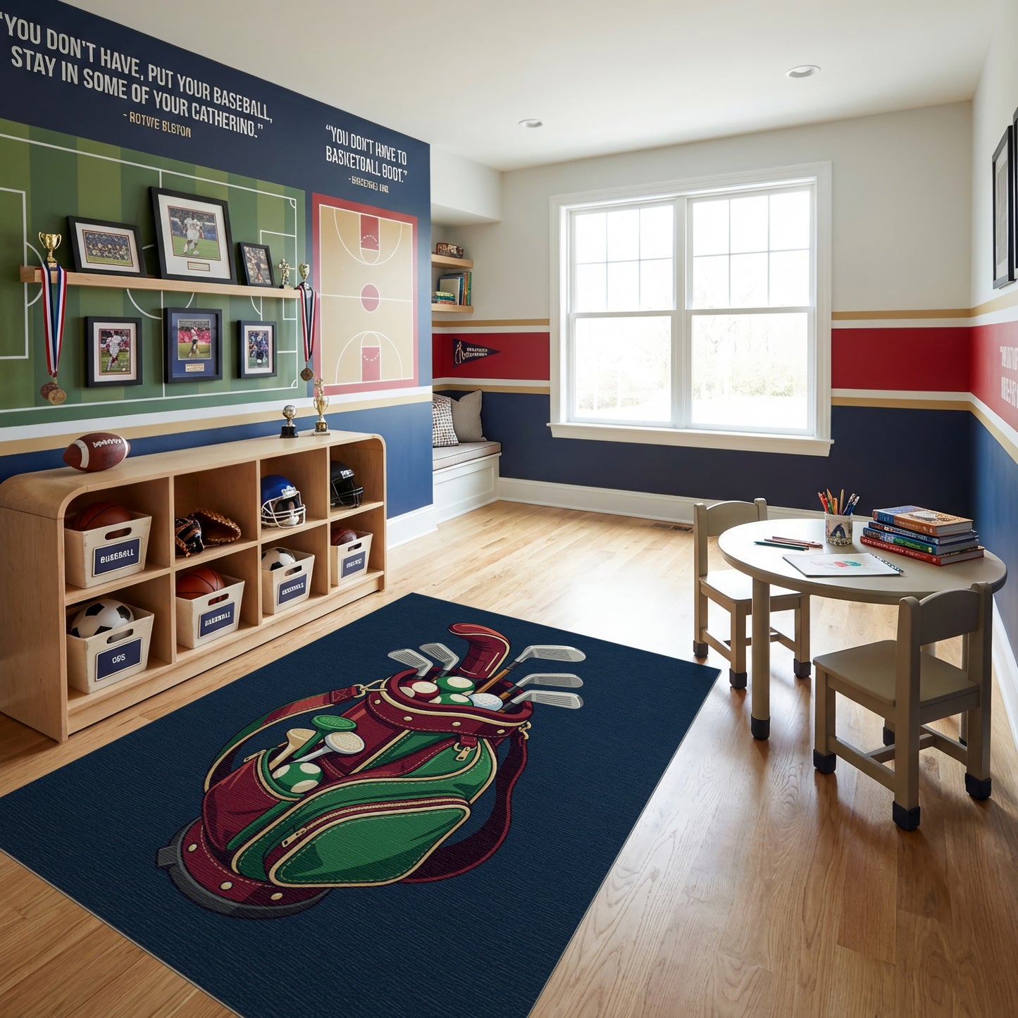 Whimsical Red Green Golf Bag Rug