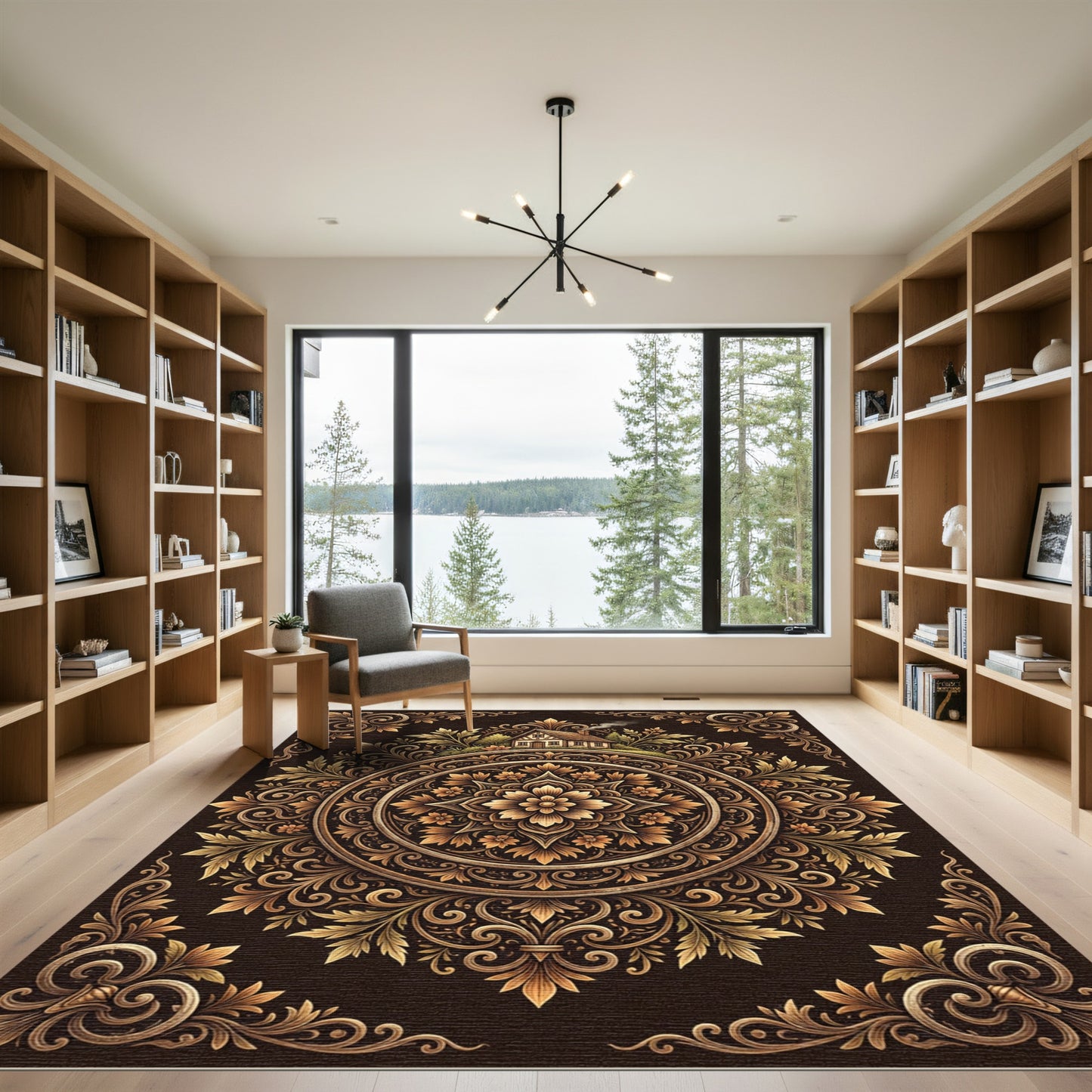 Ornate Golden Manor Medallion Rug