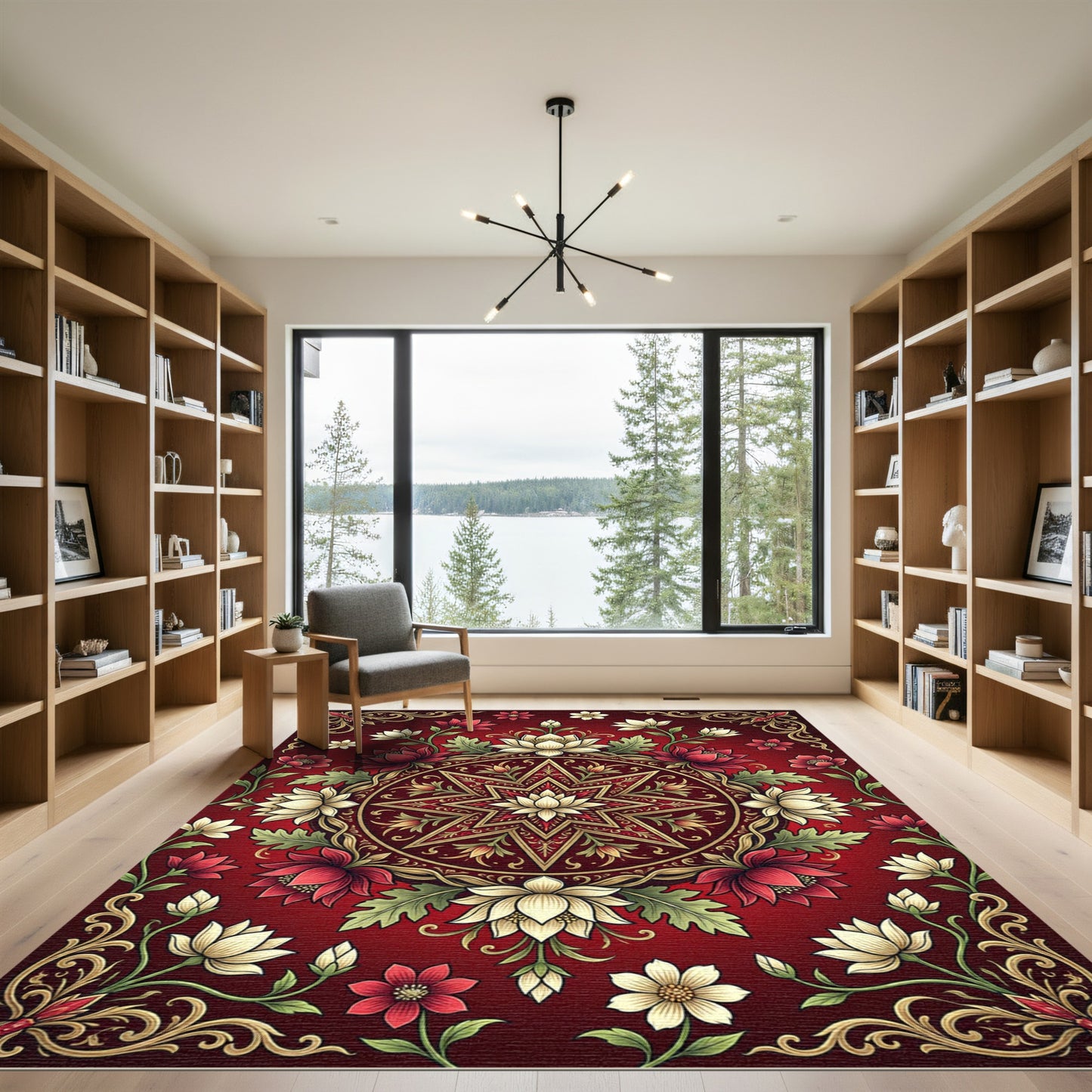 Crimson Floral Medallion Star Rug