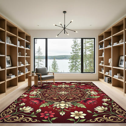 Crimson Floral Medallion Star Rug