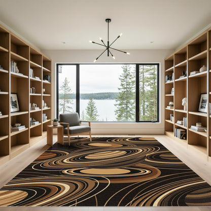 Brown Swirl Orb Abstract Composition Rug