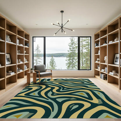 Abstract Swirling Cream Teal Swirls Rug