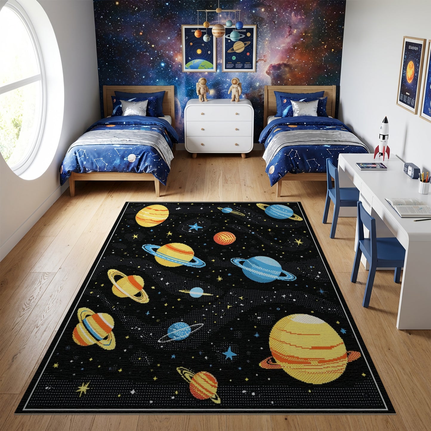 Retro Cosmic Planets Stars Rug