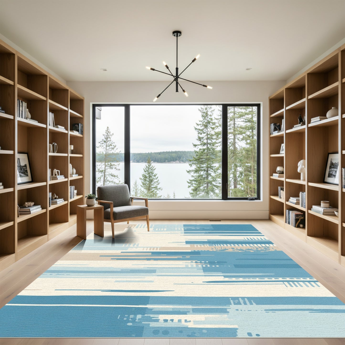 Sandy Blue Contemporary Stripe Rug