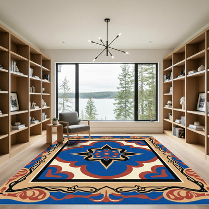 Ornate Ceramic Tile Motif Rug
