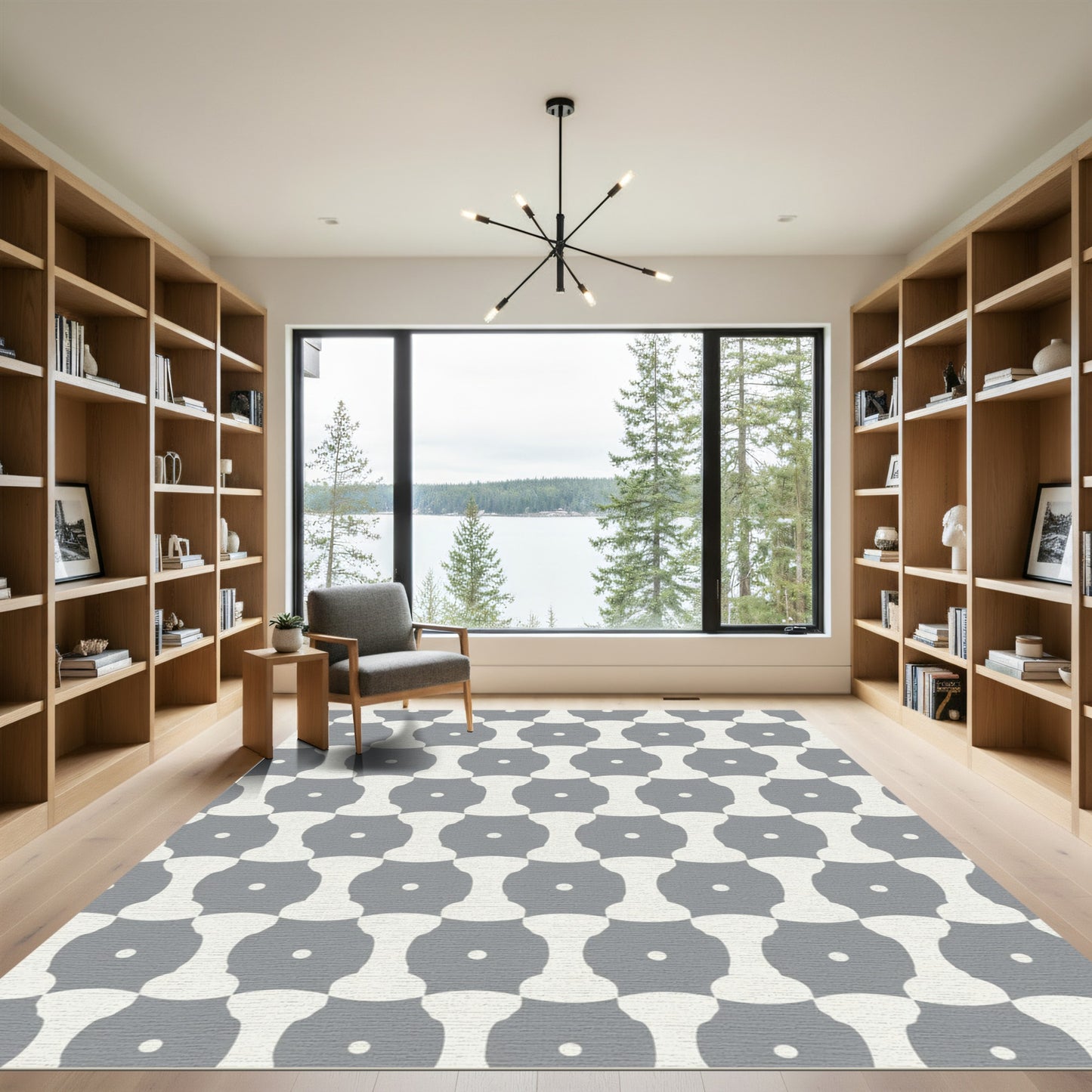 Mid Century Gray Dumbbell Chain Rug