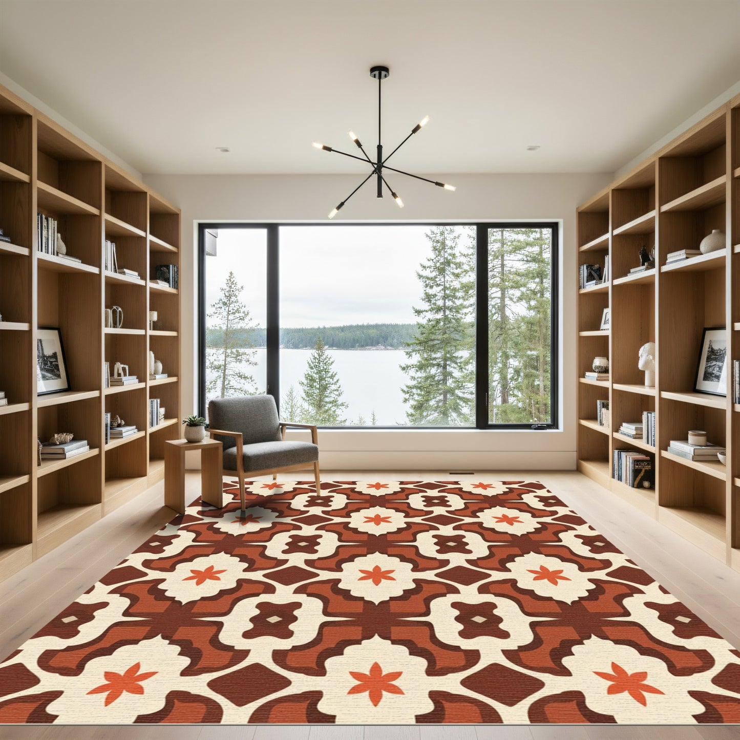 Retro Orange Blossom Lattice Rug