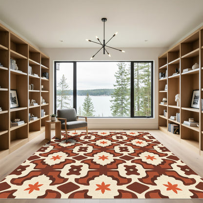 Retro Orange Blossom Lattice Rug