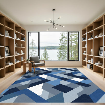 Modern Blue Geometric Tangle Rug