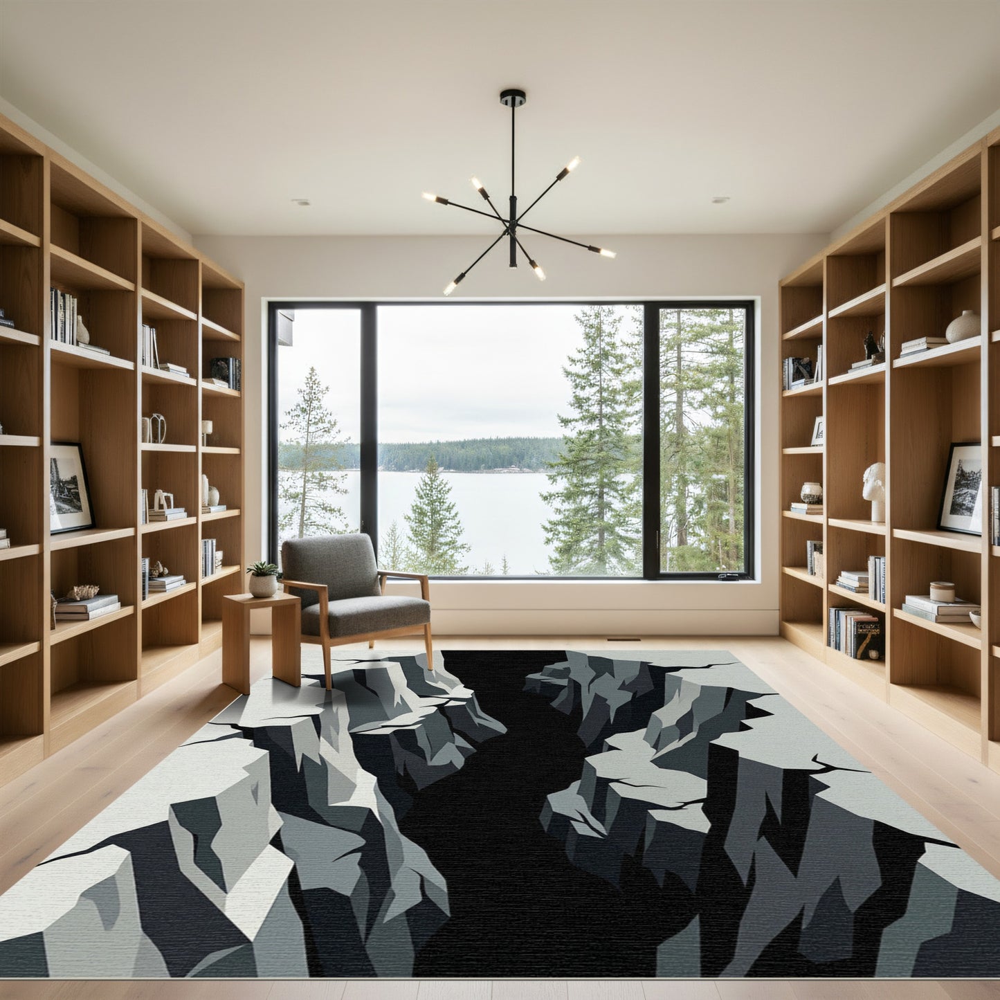 Monochromatic Abstract Geometric Canyon Crevice Rug