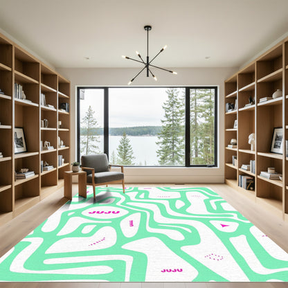 Mint Green Abstract Flowing Lines Rug