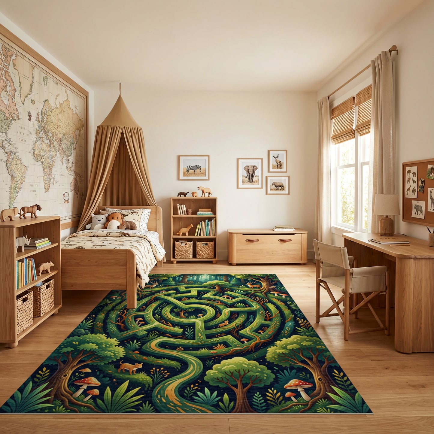 Enchanted Green Forest Maze Deer Rug