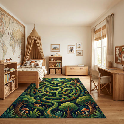 Enchanted Green Forest Maze Deer Rug