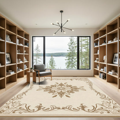Brown Floral Medallion Ornamental Border Rug